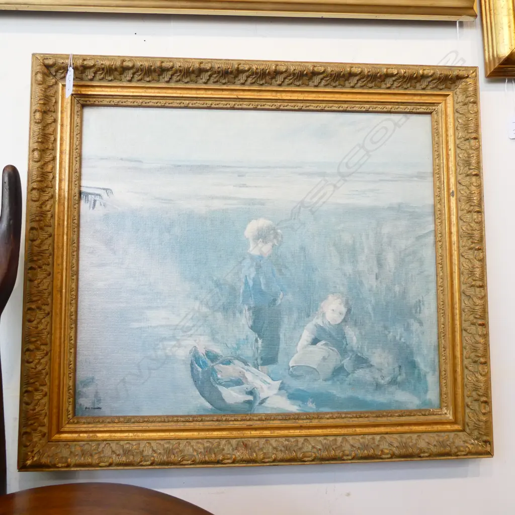 4 ARTWORKS; GILT FRAME PRINT, BOATS W/C, MICHAELANGELO, EDWARDIAN LADY Image 1++