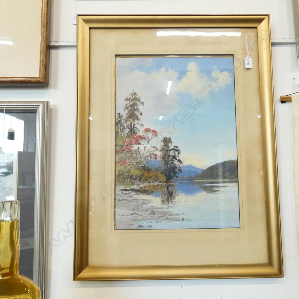 ETHEL RICHARDSON, OIL ON CARD, " LAKE MAPOURIKA SOUTH WESTLAND, 35 X 50 CM. Image 1++
