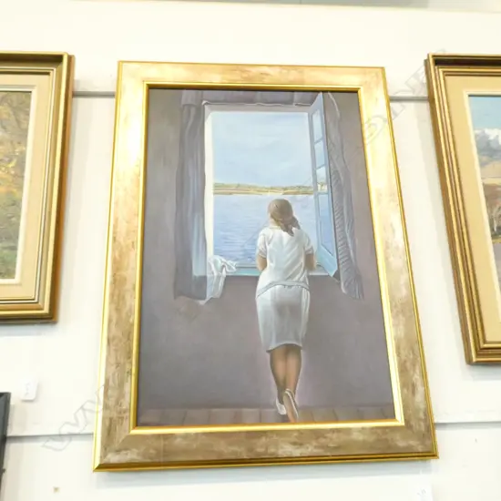 COPY OF DALI GIRL IN WINDOW ACRYLIC ON BOARD 710 X 510MM