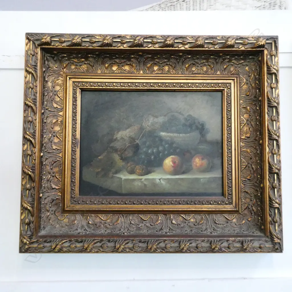 STILL LIFE FRUIT OIL ON BOARD IN GILT FRAME 625 X 565MM Image 1++