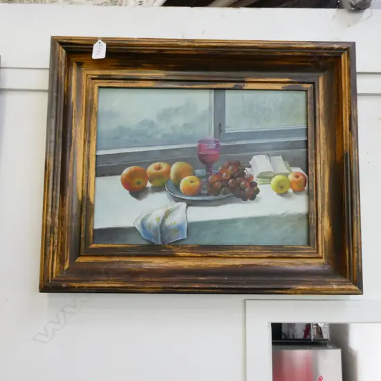 SIGNED STILL LIFE FRUIT OIL ON BOARD 565 X 460MM