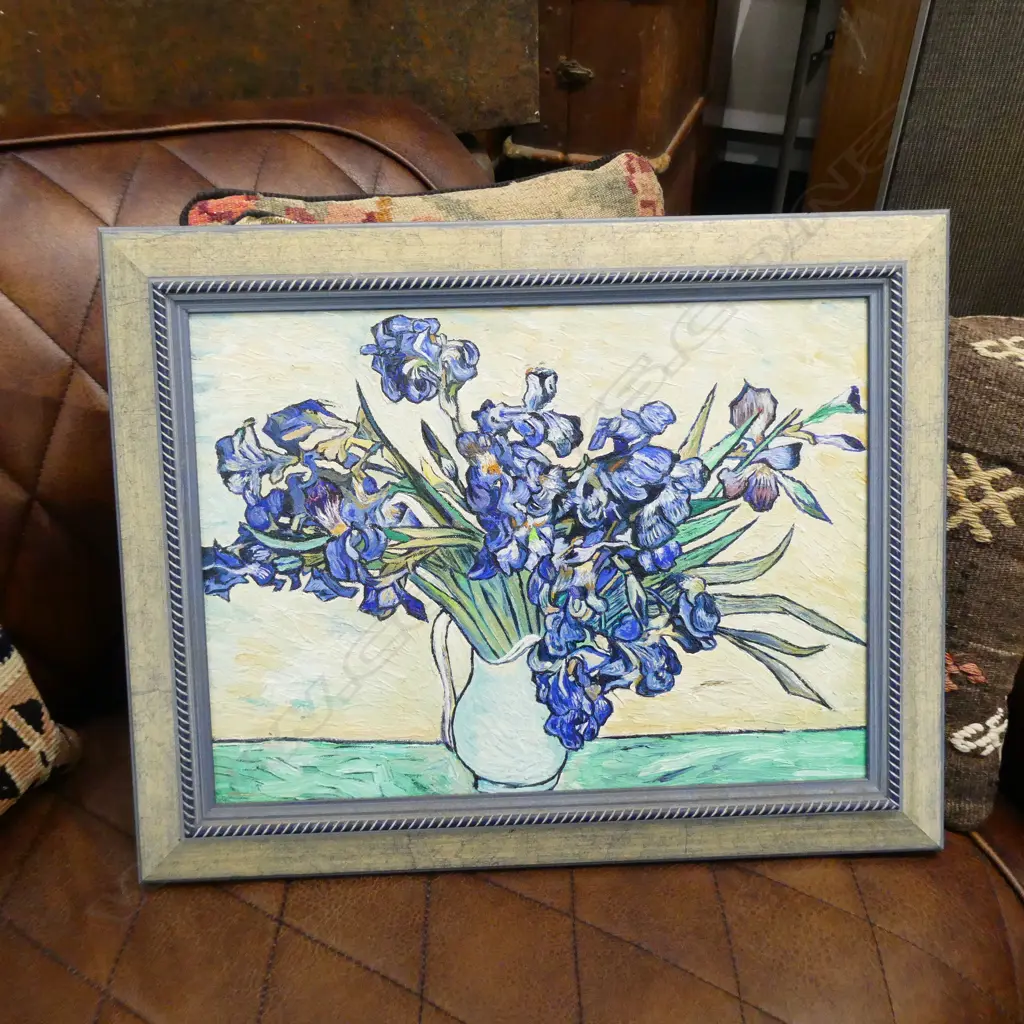 COPY OF VAN GOGH VASE OF IRISES 490 X 390MM OIL ON BOARD Image 1++
