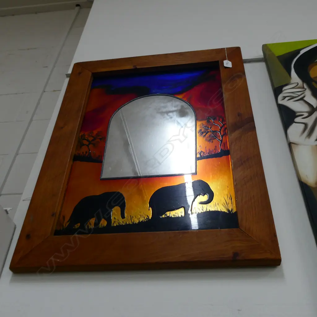 ART WORK MIRROR ELEPHANTS RED & BLUE SKY... Image 1++