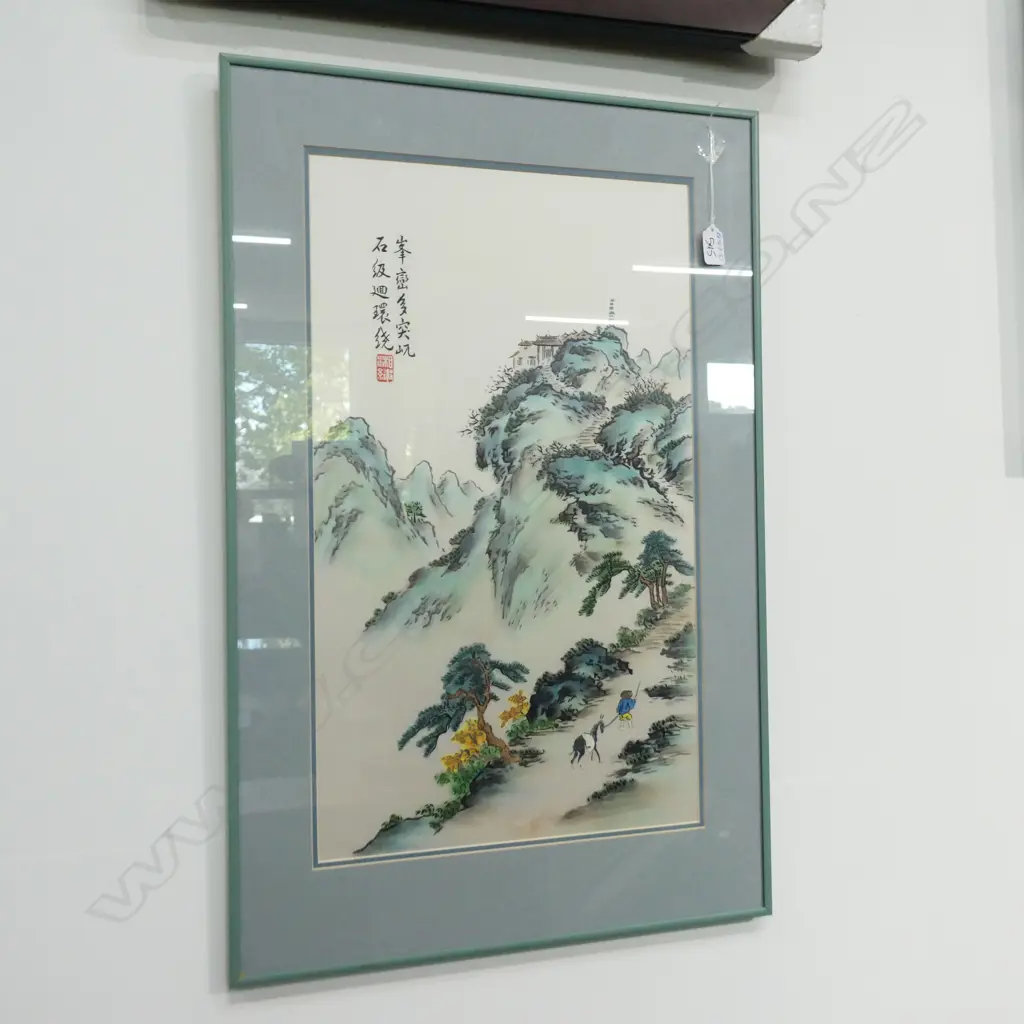 CHINESE STICHTED & PAINTED ARTWORK 580 X 340mm Image 1++