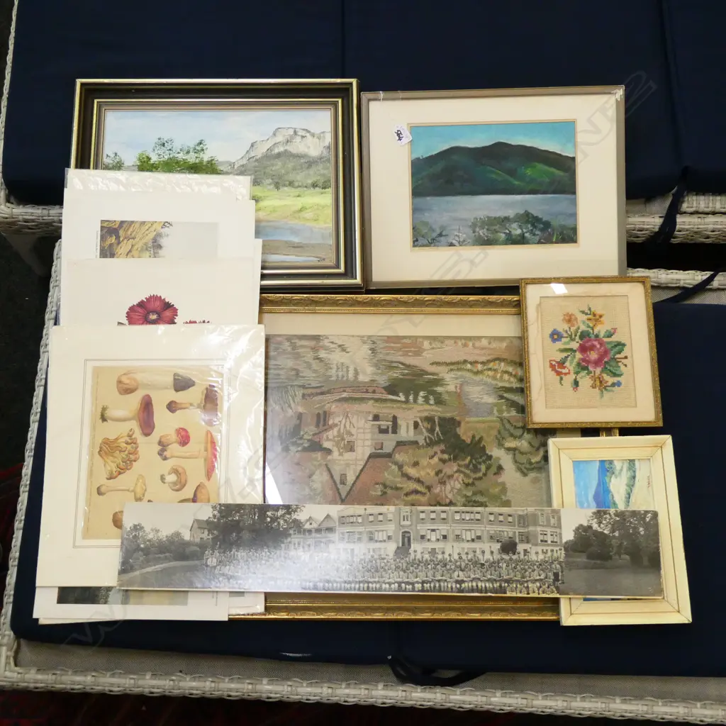 COLLECTION OF BOTANTICAL PRINTS, SCHOOL PHOTOGRAPH, TAPESTRY, PASTEL AND OIL Image 1++