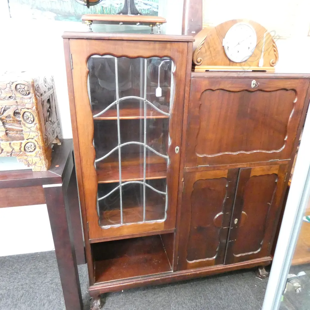 LEADLIGHT DISPLAY CABINET/DROPFRONT BUREAU Image 1++