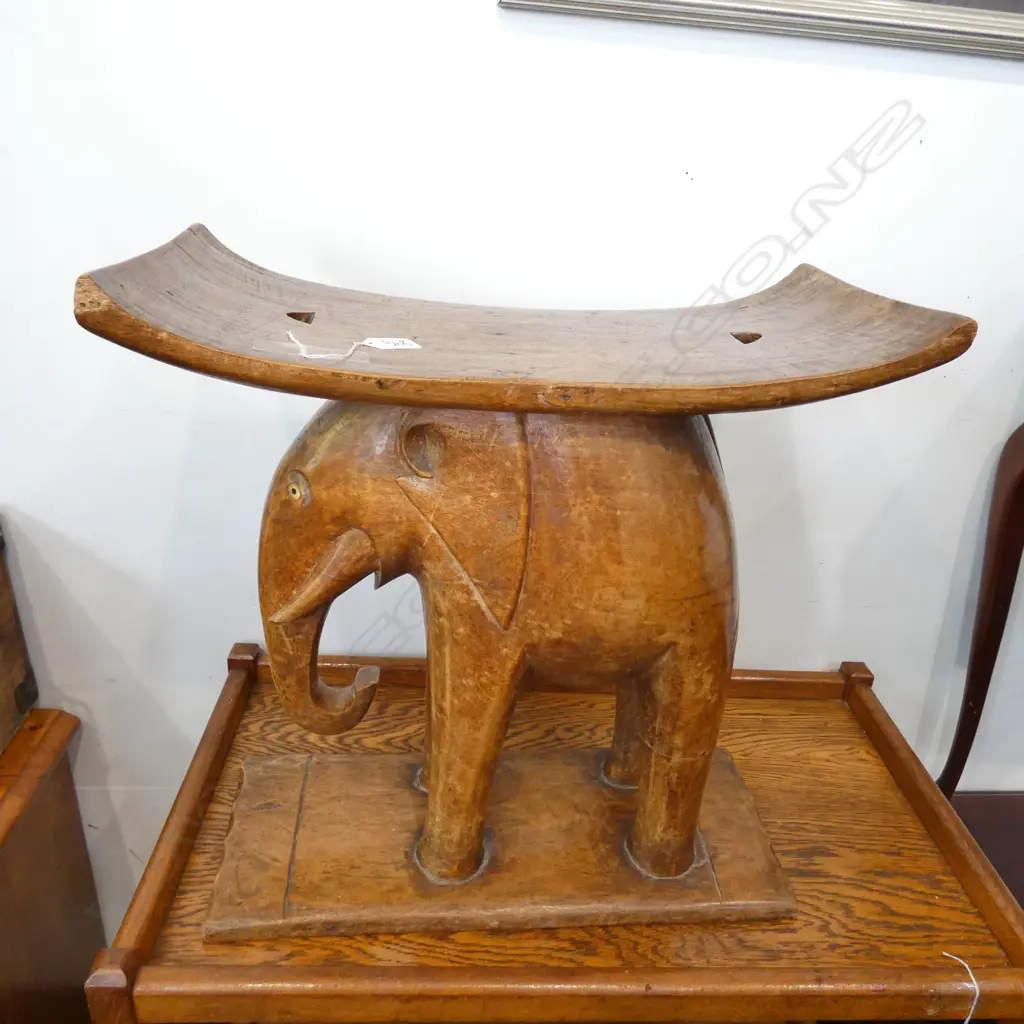 CARVED WOODEN ELEPHANT STOOL H. 530MM Image 1++