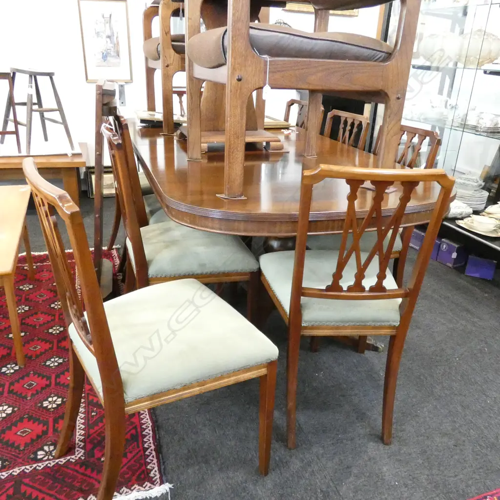 A MAHOGANY D END EXTENSION DINING TABLE WITH 10 CHAIRS L EX 3000 MM Image 1++