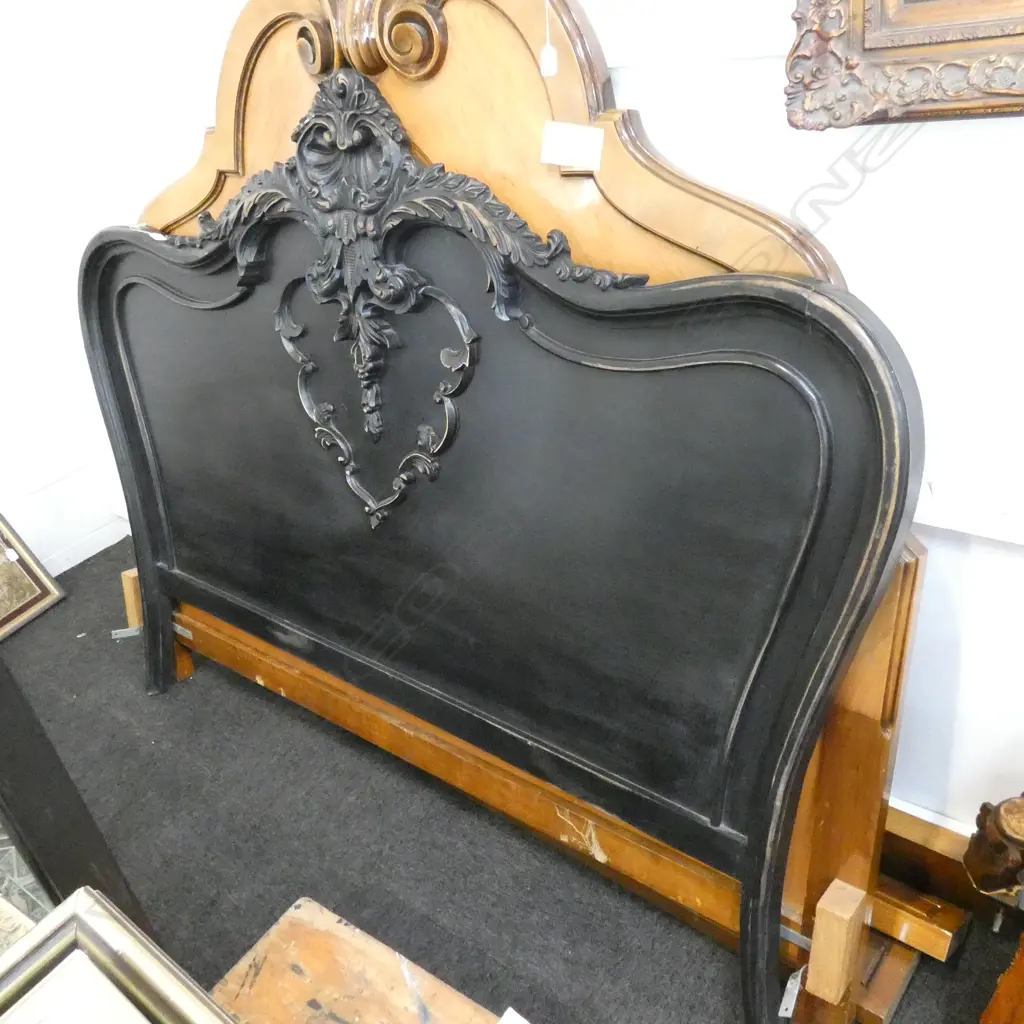 CARVED WOODEN FRENCH STYLE HEADBOARD EBONISED FINISH W. 1800MM Image 1++