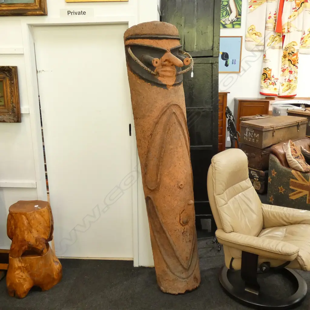 VANUATU LARGE TREE FERN SCULPTED FIGURE TOTEM L. 1980MM Image 1++