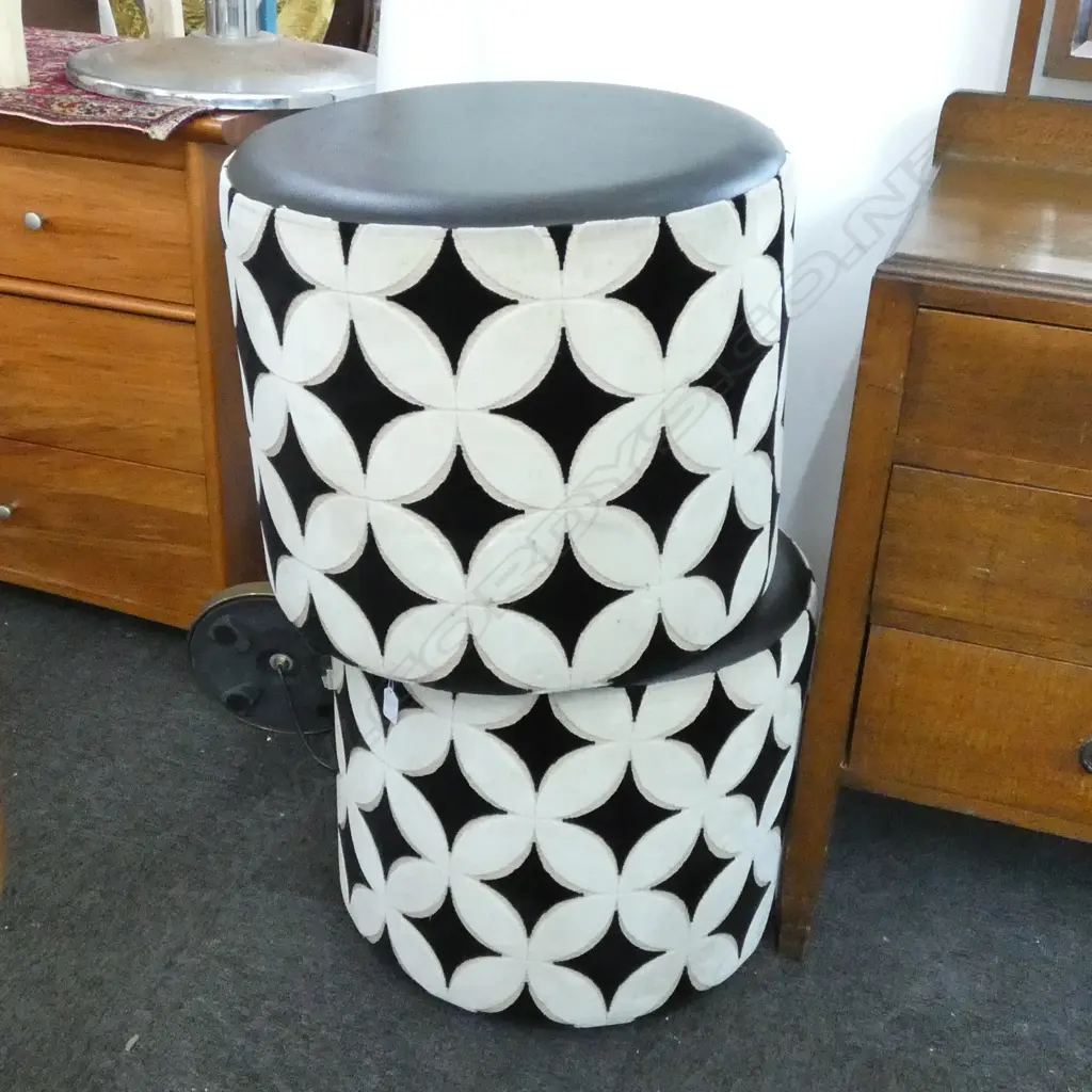 3 POUFS 500MM DIA H. 450MM + LGE OTTOMAN 900MM DIA H. 450MM MADE BY HARROWS NZ Image 1++