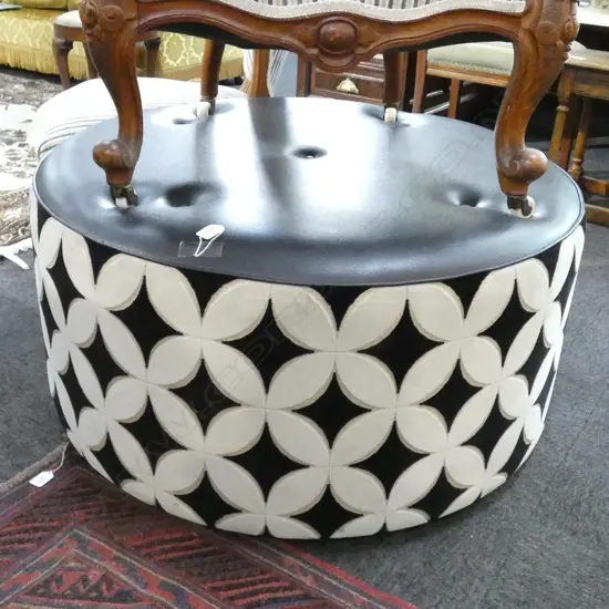 3 POUFS 500MM DIA H. 450MM + LGE OTTOMAN 900MM DIA H. 450MM MADE BY HARROWS NZ