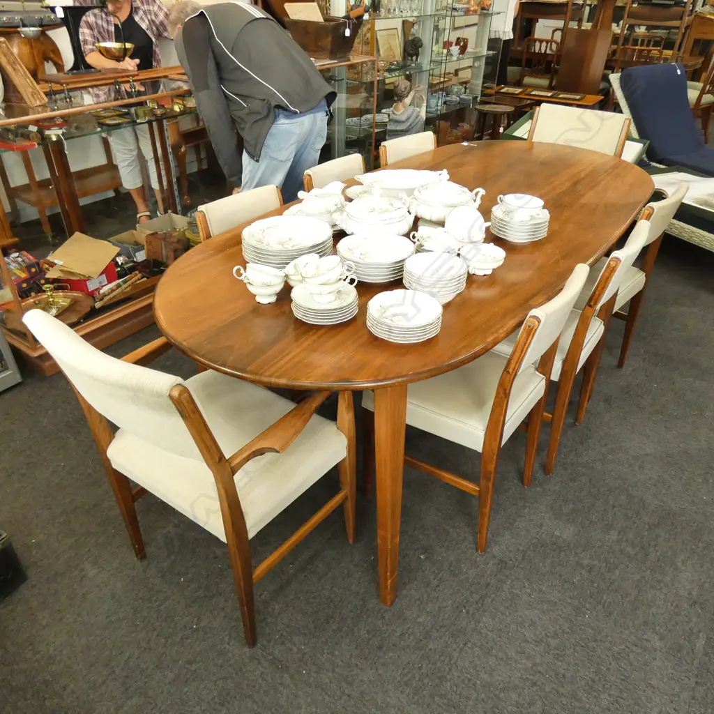 RETRO / MCM STYLE TABLE L. 2270MM AND 8 VINYL CHAIRS; 2 ARE CARVERS Image 1++