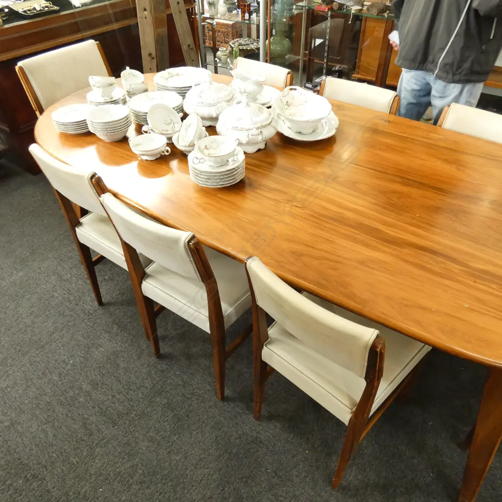 RETRO / MCM STYLE TABLE L. 2270MM AND 8 VINYL CHAIRS; 2 ARE CARVERS Image 1++