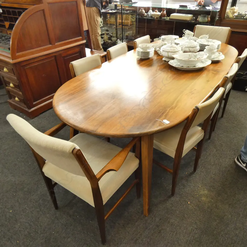 RETRO / MCM STYLE TABLE L. 2270MM AND 8 VINYL CHAIRS; 2 ARE CARVERS Image 1++
