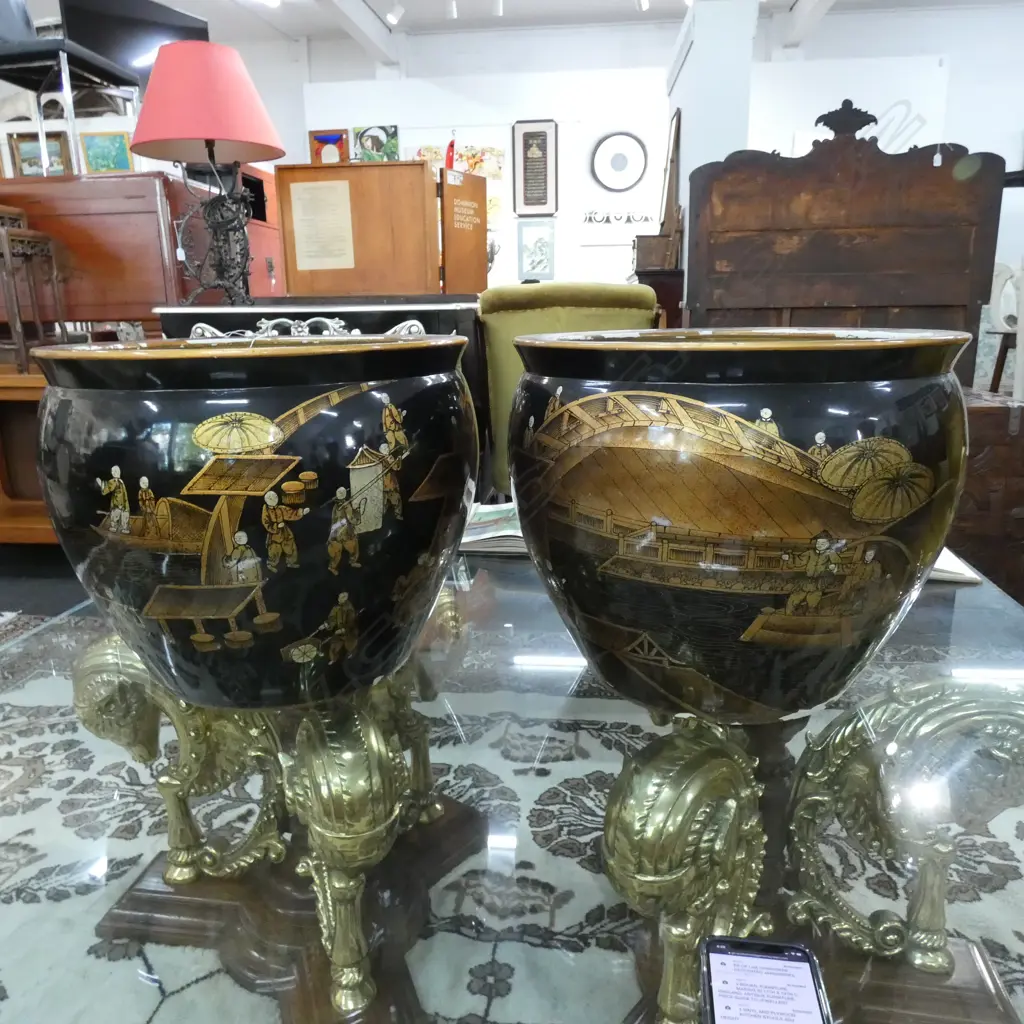 PR OF LGE CHINOISERE DECORATED JARDINIERES Image 1++