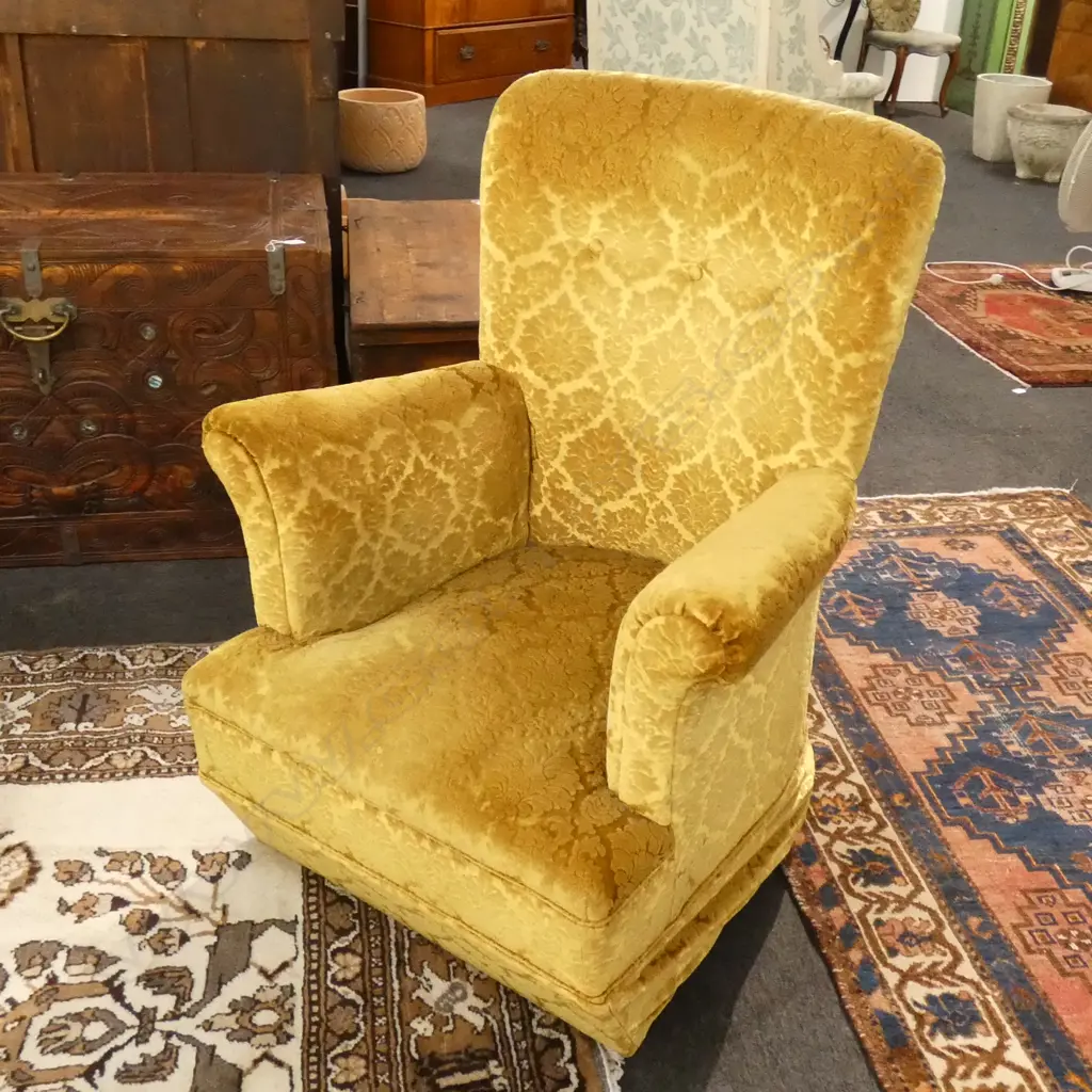 BUTTON BACK VELVET FRINGED COUCH + 1 CHAIR Image 1++