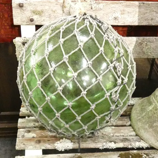 OLD LARGE GLASS FISHING FLOAT WITH NETTING Dia.390mm