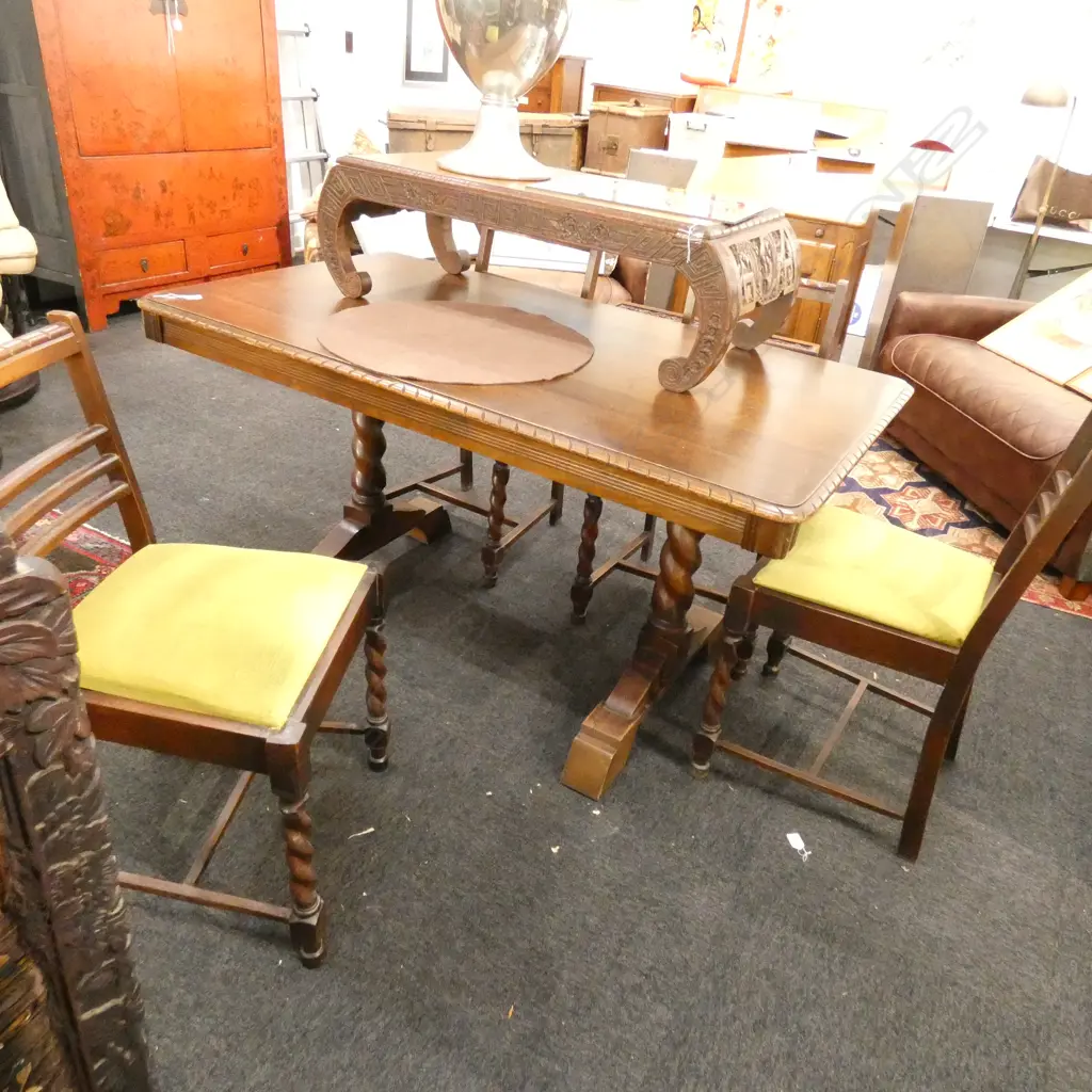 BARLEY TWIST TABLE L. 140MM AND 4 CHAIRS Image 1++