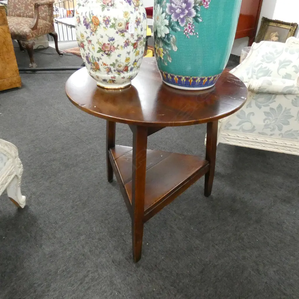 CRICKET TABLE TOP VARNISH WORN IN PLACES 710MM DIA Image 1++