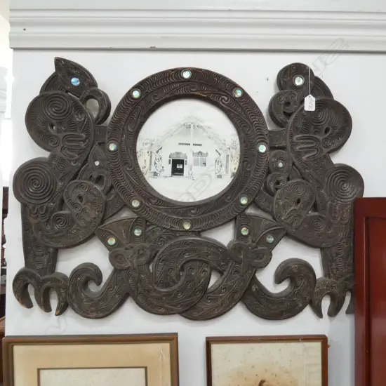 MAORI CARVED FRAME SINUOUS TANIWHA FIGURES