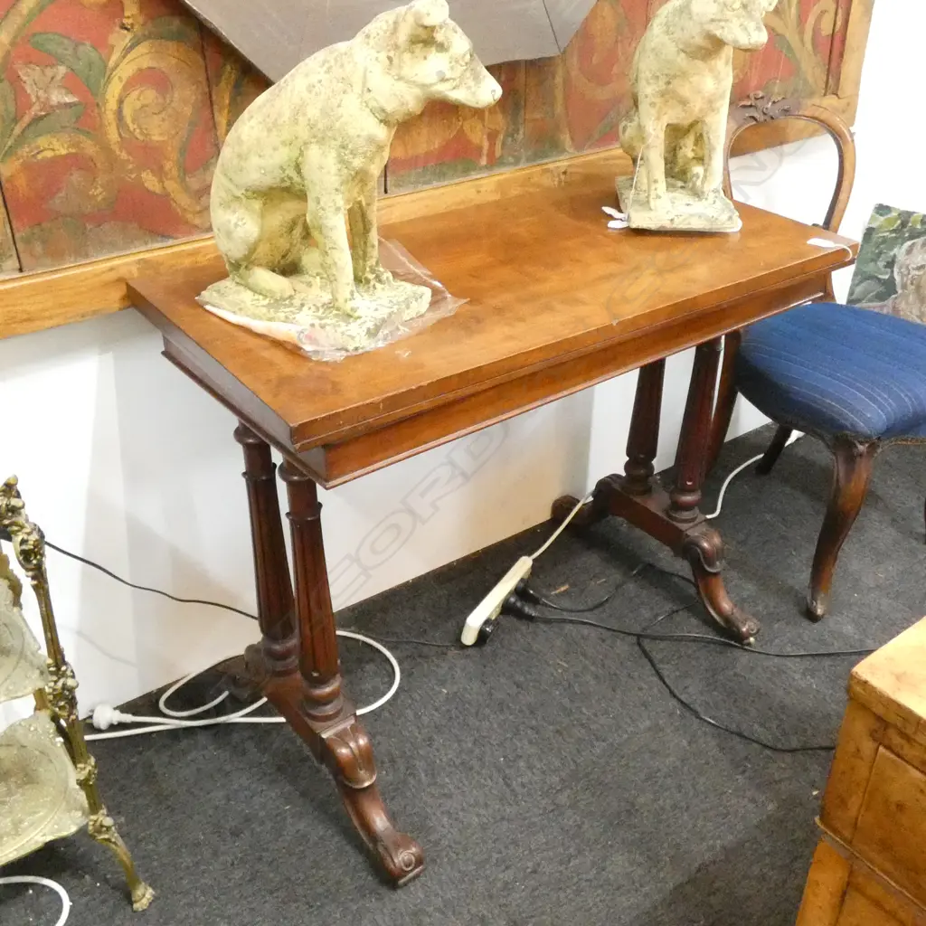 VICTORIAN MAHOGANY FLAT TOP CARD TABLE Image 1++