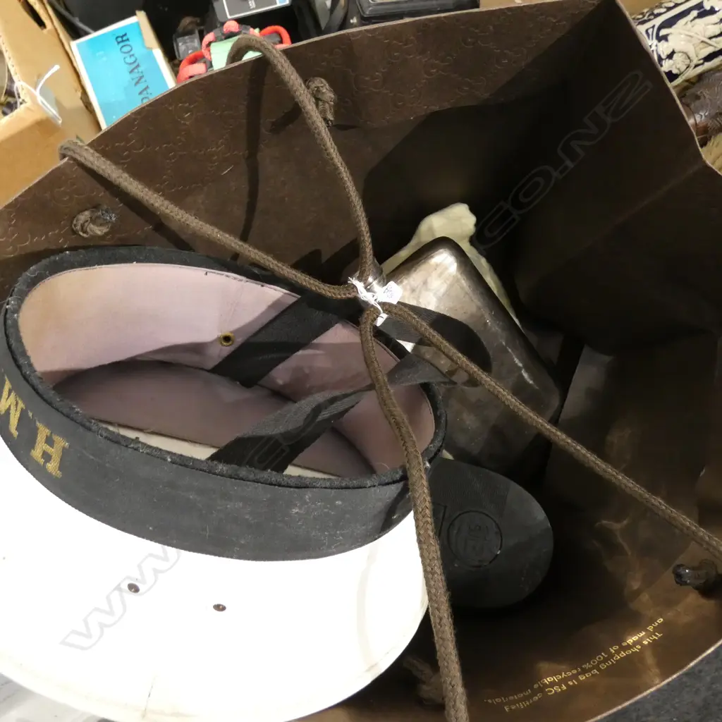 NAVAL CAP HMNZS NGAPONA, HIP FLASK, BARKER SHOES Image 1++