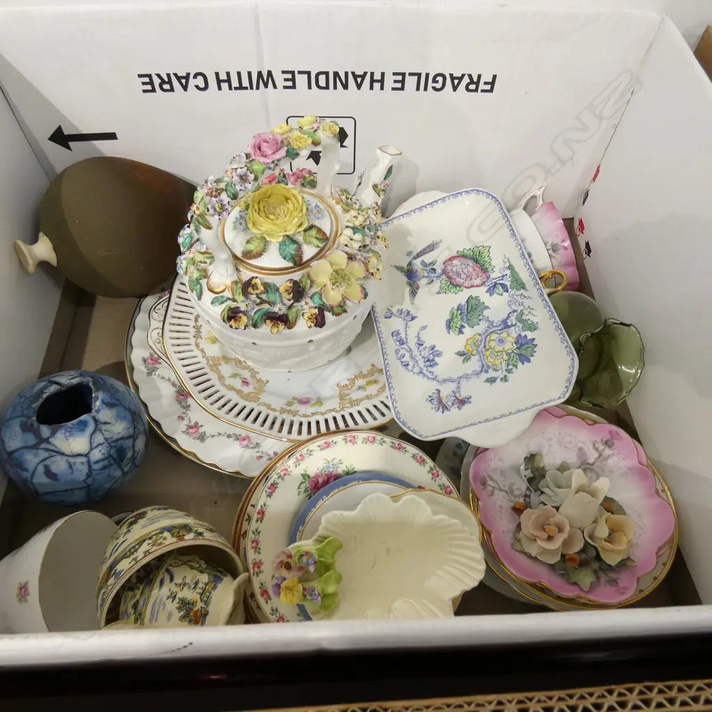 ASSORT. PORCELAIN PLATES, CUPS AND SOUCERS , TEA POT + OTHERS Image 1++