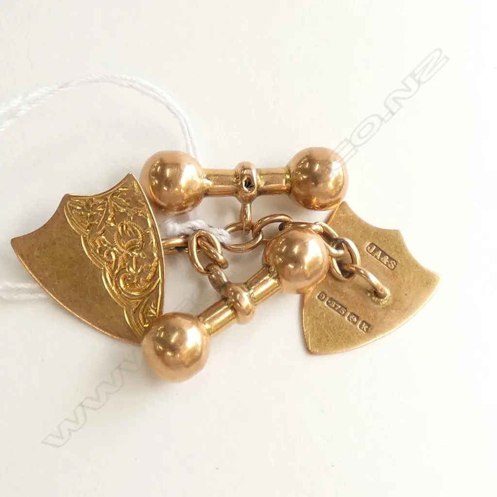 PR EDW 9CT GOLD SHIELD CUFFLINKS 3.33gms Image 1++