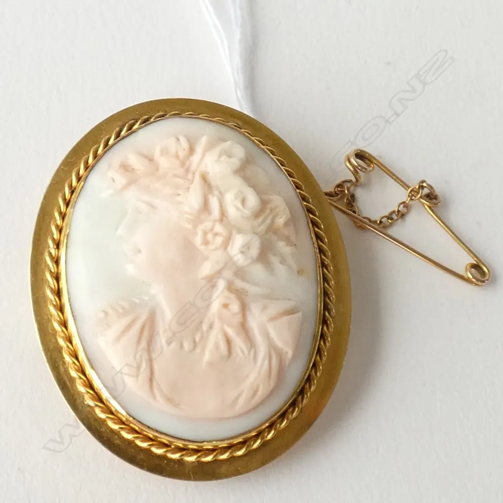 9CT GOLD FRAMED CAMEO BROOCH Image 1++