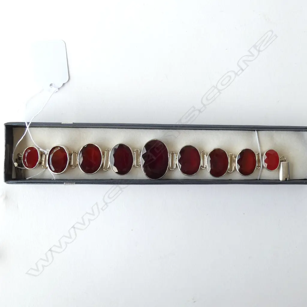 SILVER  OVAL STONE CARNELIAN  BRACELET 19.5CM  Image 1++