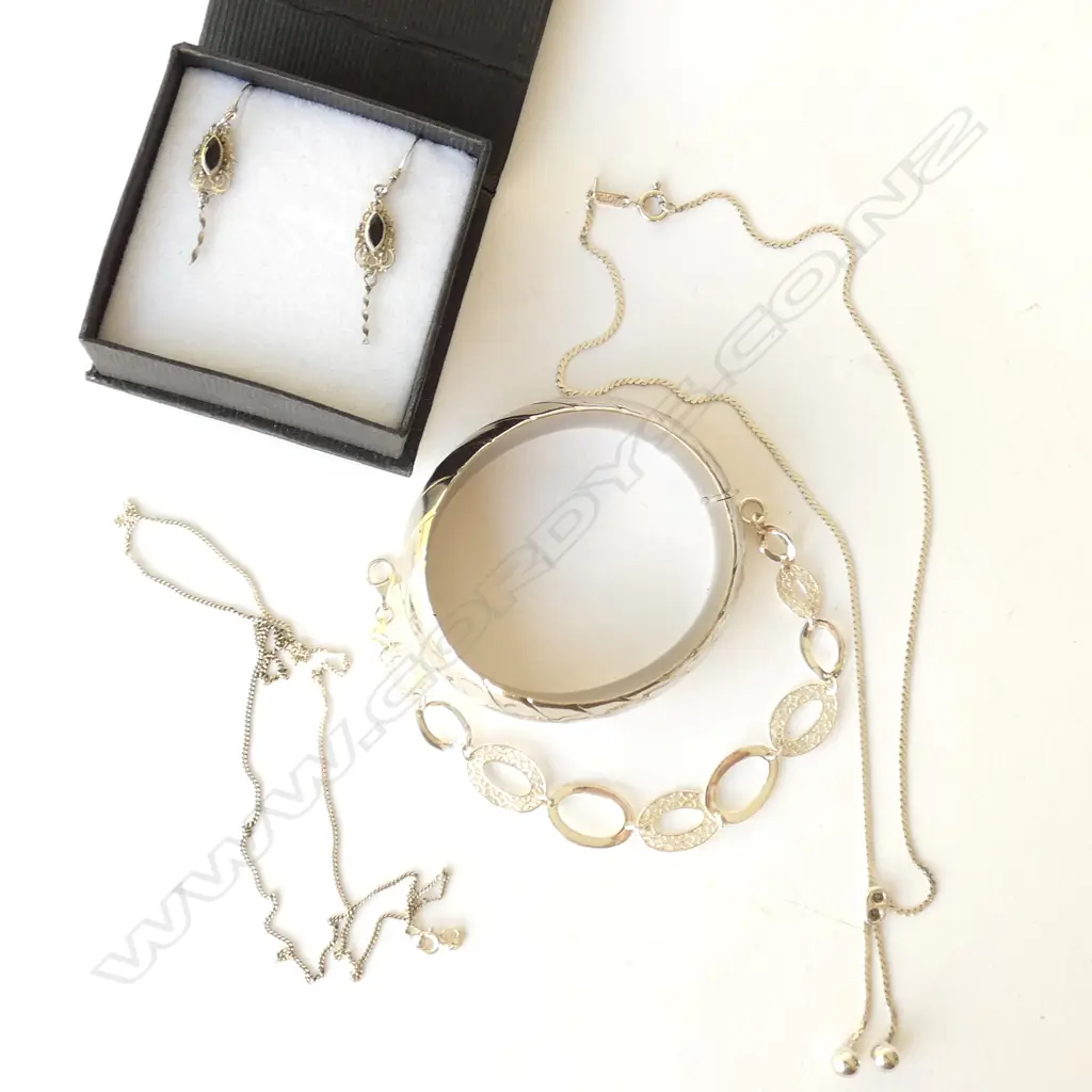 S/SILVER STAMPED 925, BRACELETS/ OROTON S/S NECKLACE & ONYX EARRINGS Image 1++