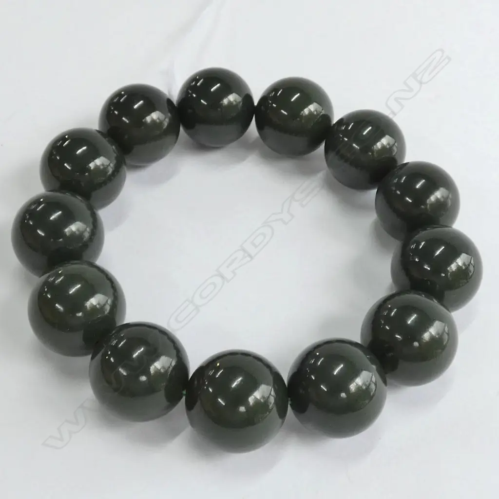 DARK SPINACH JADE BEAD BRACELET 18mm Dia. BEADS Image 1++