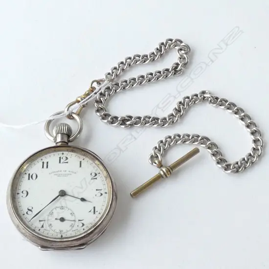 GENT'S SILVER POCKET WATCH AND CHAIN
