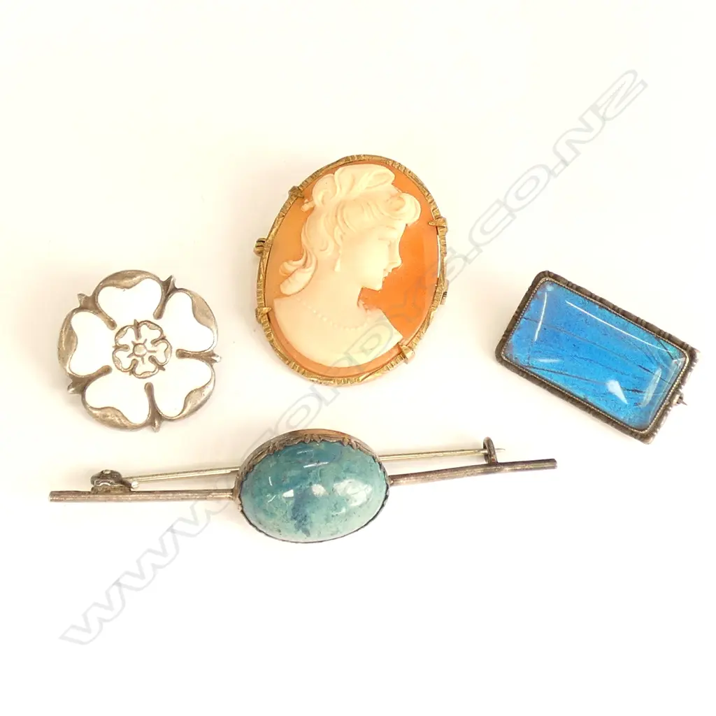 800 CAMEO + 3 STG BROOCHES Image 1++