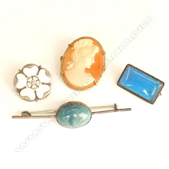 800 CAMEO + 3 STG BROOCHES