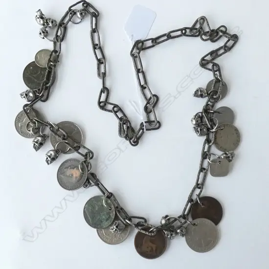VINTAGE COIN & SKULL NECKLACE