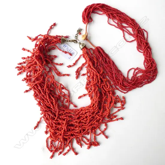 2 RED BEADED COSTUME NECKLACES