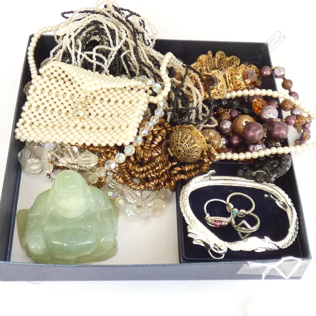 ASST. COSTUME JEWELLERY INCL. JADE BUDDHA, NECKLACES ETC Image 1++
