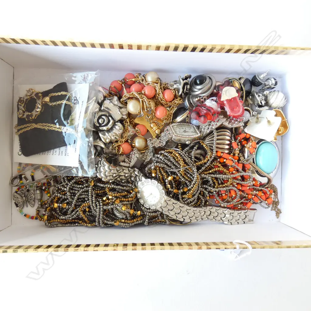 BOX OF ASSORTED NECKLACES/BRACELETS &  EARRINGS Image 1++