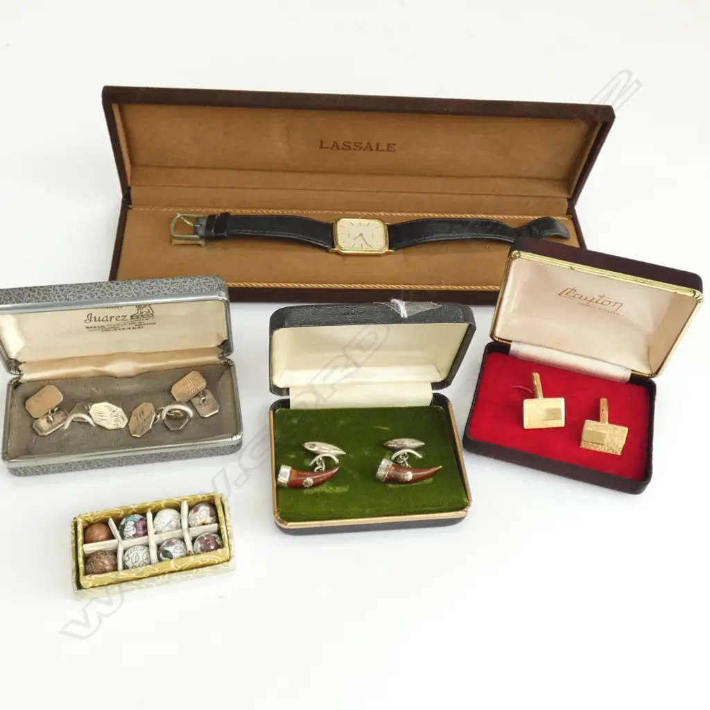 3 PRS SILVER CUFFLINKS OTHERS + LASSALE WRISTWATCH Image 1++