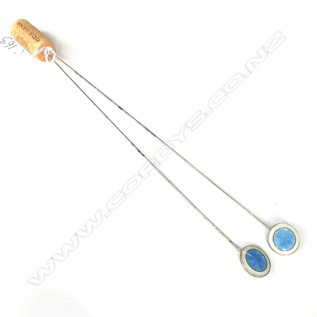 PAIR HATPINS - ST. SILVER & ENAMEL  Image 1++