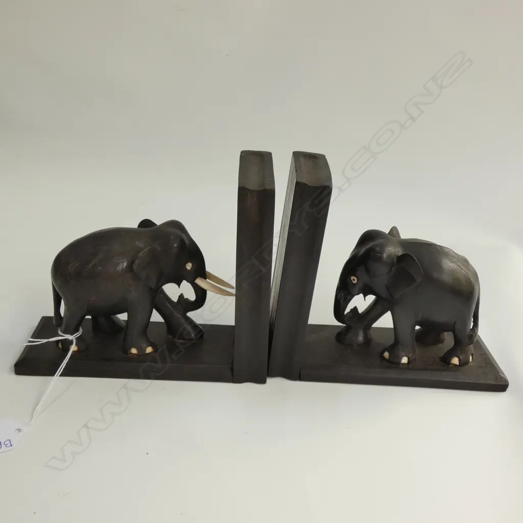 A GOOD PR OF EBONY ELEPHANT BOOKENDS Image 1++