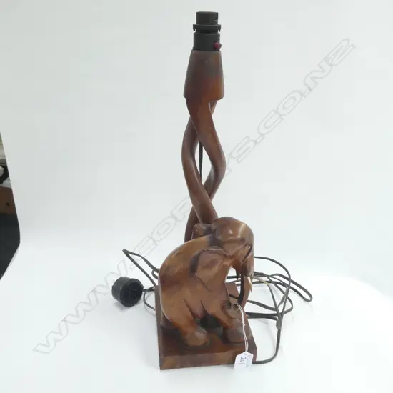 CARVED WOODEN ELEPHANT LAMP NO SHADE H. 450MM
