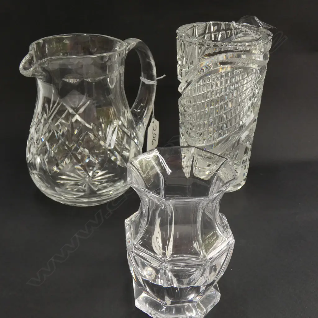 CRYSTAL VASES x 2 + JUG Image 1++
