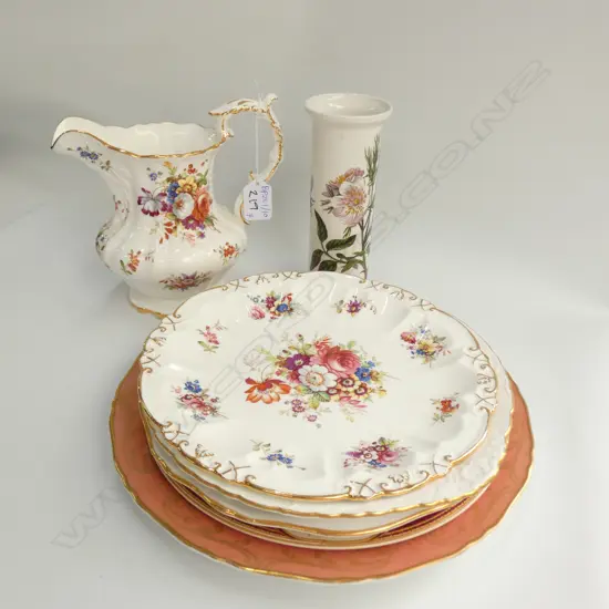 7 PCES ASST CHINA; PORTMEIRION VASE, HAMMERSLEY JUG, 5 PLATES