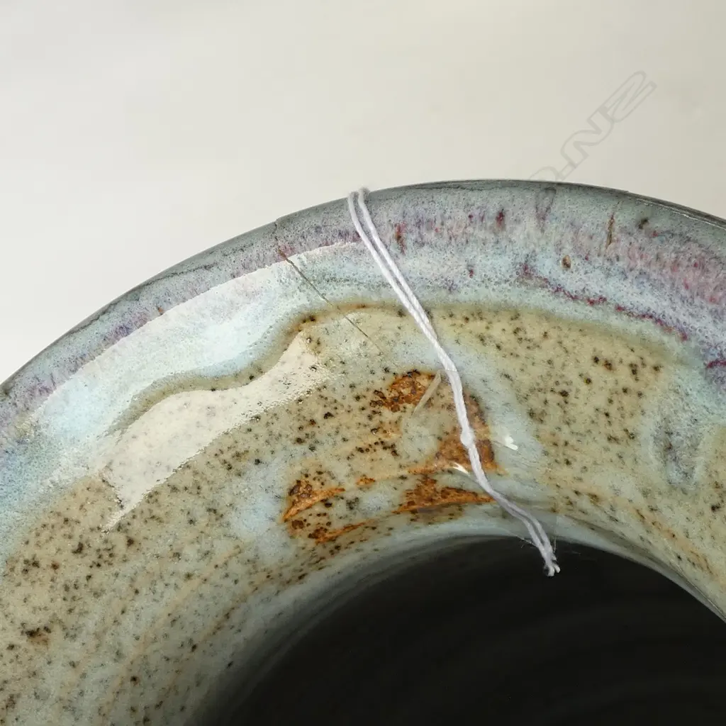 LARGE STUDIO POTTERY VASE PALE BLUE COLOUR H.280mm CRACKED Image 1++