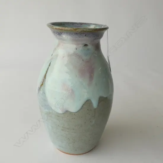 LARGE STUDIO POTTERY VASE PALE BLUE COLOUR H.280mm CRACKED