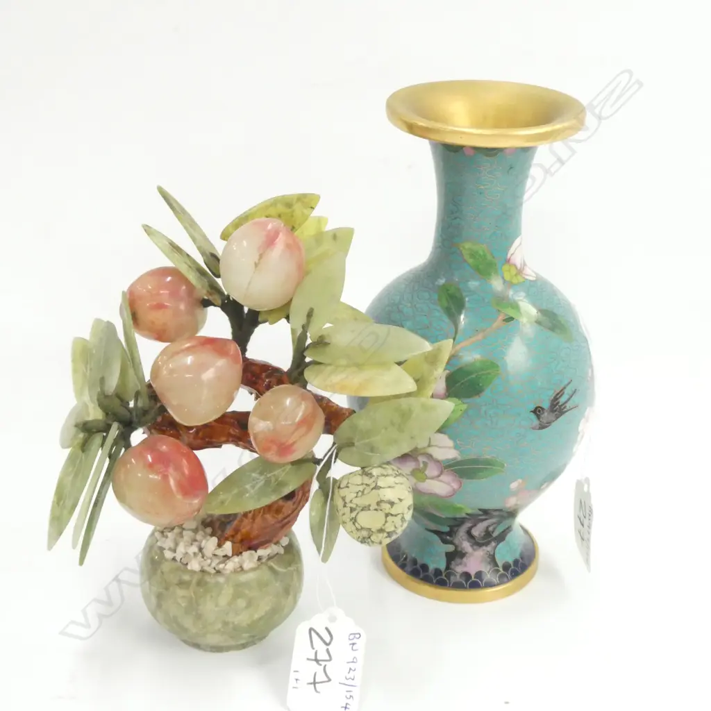 CHINESE HARD STONE ORNAMENT + CLOISONNE VASE Image 1++