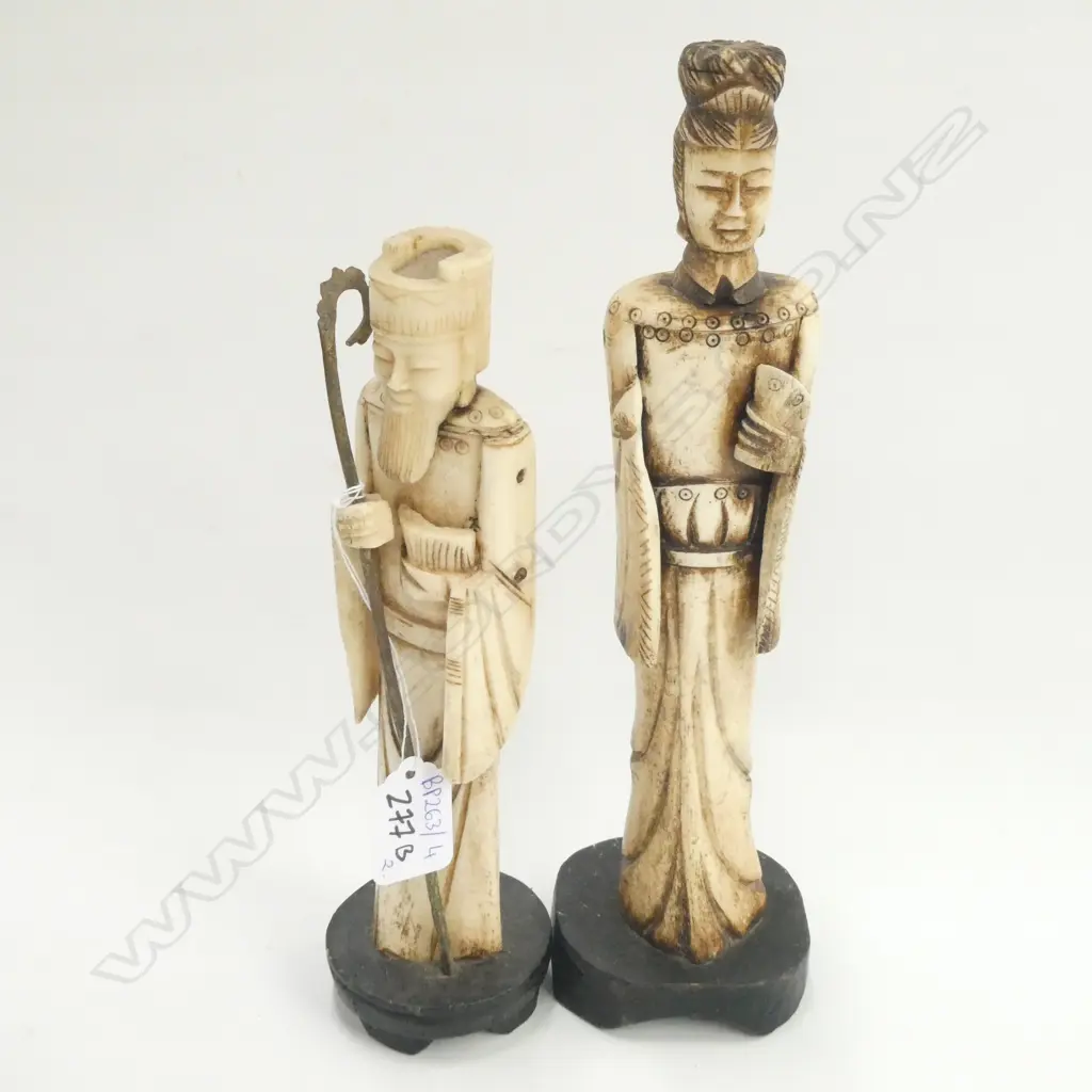 CHINESE CARVED BONE MAN AND LADY FIGURES H. 270MM Image 1++